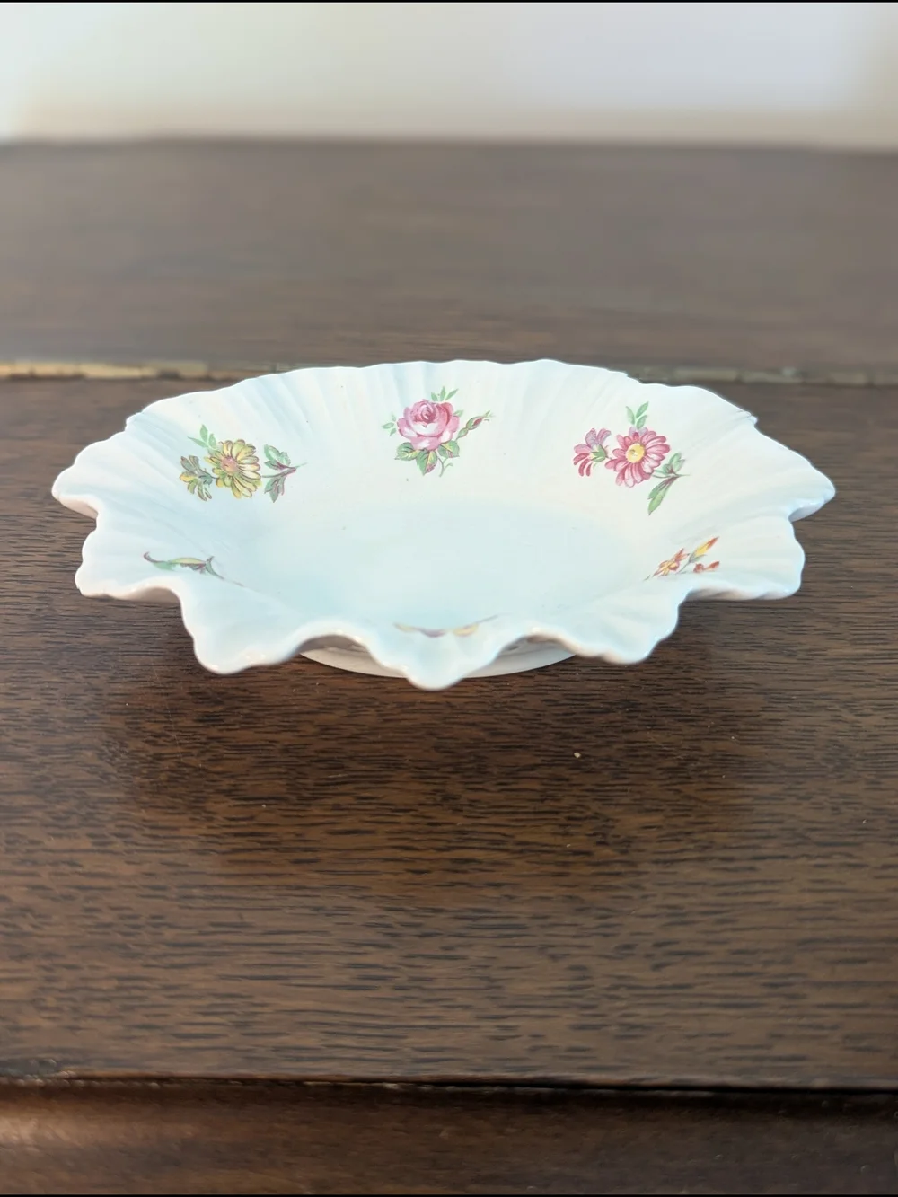 Floral Fluted Edge Feminine Pink Trinket Dish Fine Porcelain